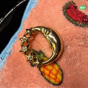 Gold Star Crescent Moon Brooch